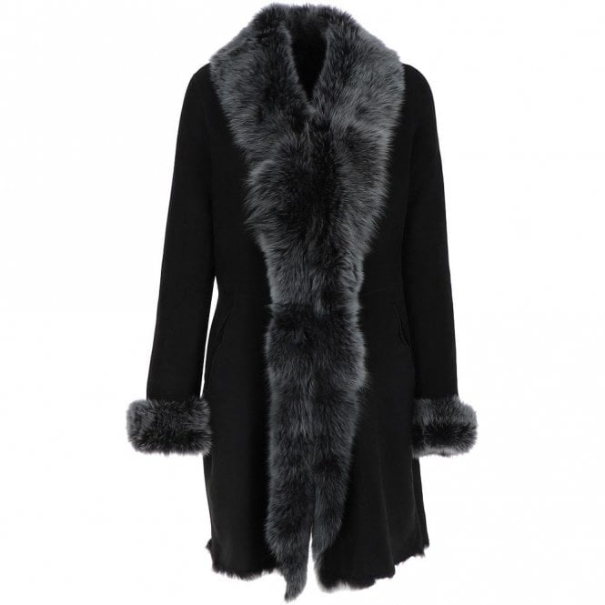 Ashwood 3/4 Length Toscana Suede Leather Coat Black : 5055