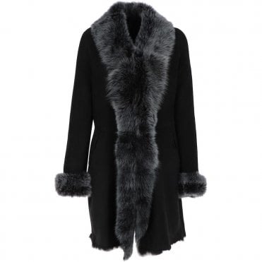 3/4 Length Toscana Suede Leather Coat Black : 5055