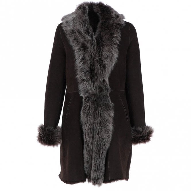 Ashwood 3/4 Length Toscana Suede Leather Coat Brown : 5055