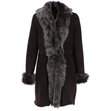 3/4 Length Toscana Suede Leather Coat Brown : 5055