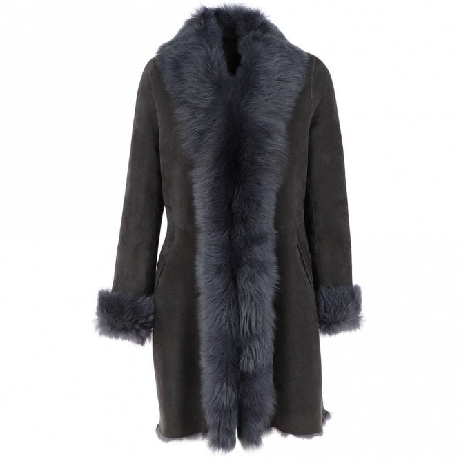 Ashwood 3/4 Length Toscana Suede Leather Coat Gray : 5055