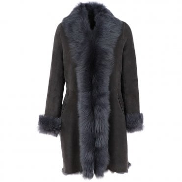 3/4 Length Toscana Suede Leather Coat Gray : 5055