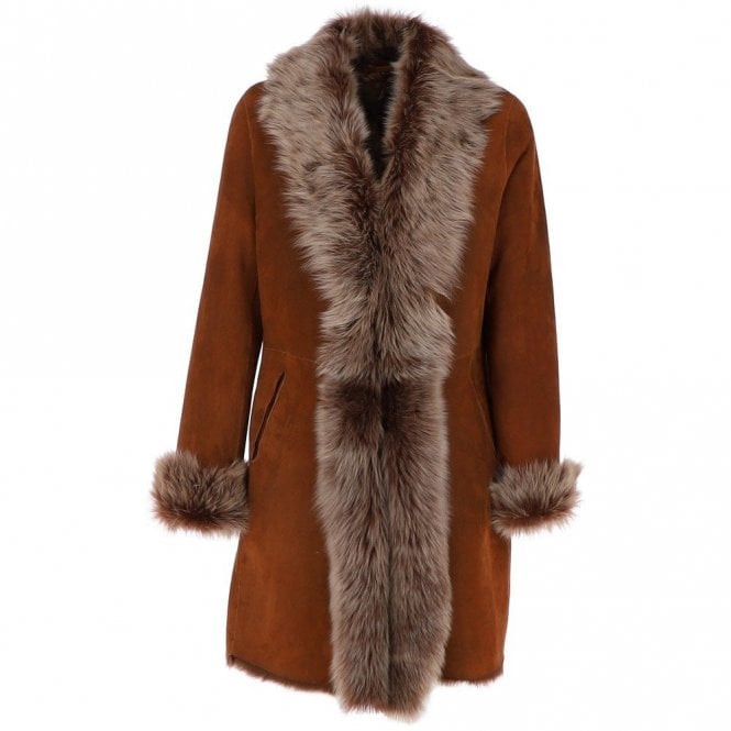 Ashwood 3/4 Length Toscana Suede Leather Coat Whisky: 5055