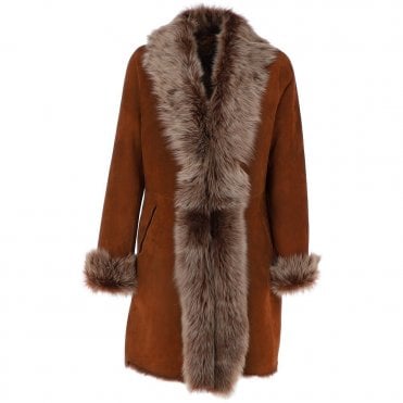 3/4 Length Toscana Suede Leather Coat Whisky: 5055