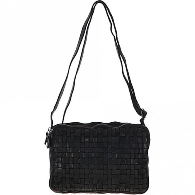 Ashwood 3 Section Vintage Woven Leather Shoulder Bag Black : D-71
