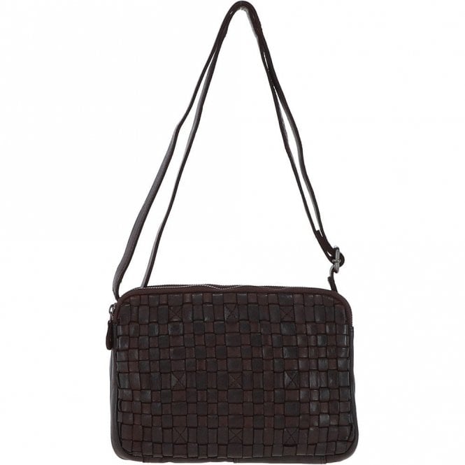Ashwood 3 Section Vintage Woven Leather Shoulder Bag Dark Brown : D-71
