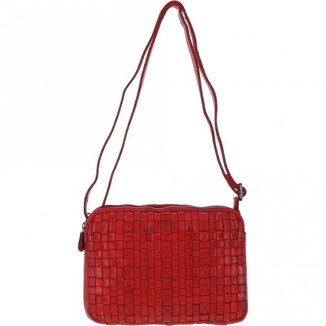 Ashwood 3 Section Vintage Woven Leather Shoulder Bag Red : D-71