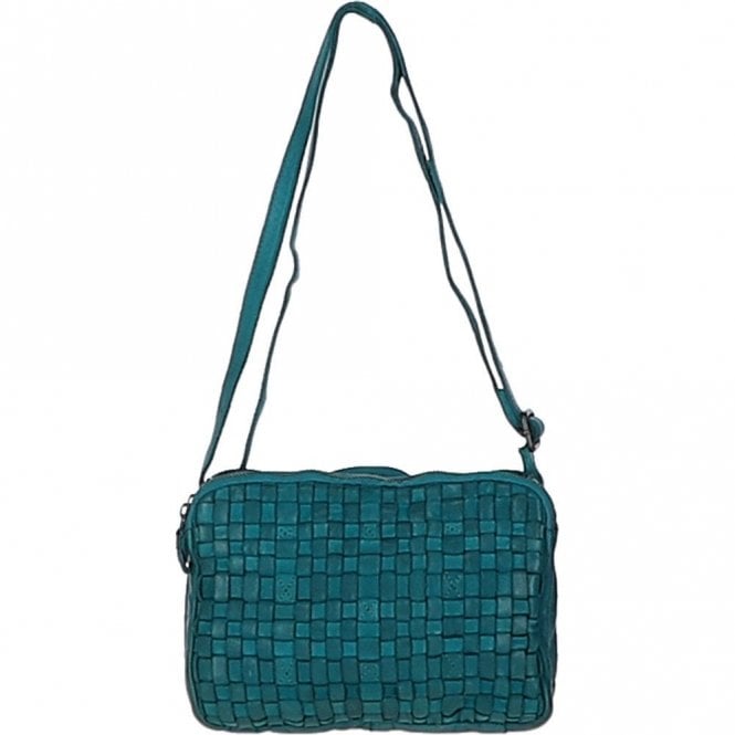 Ashwood 3 Section Vintage Woven Leather Shoulder Bag Turquise : D-71