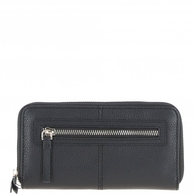 Ashwood 8 Card Zip Around RFID Protected Large Leather Purse Black: Z-70