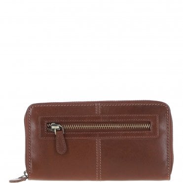 8 Card Zip Around RFID Protected Large Leather Purse Chestnut: T-90