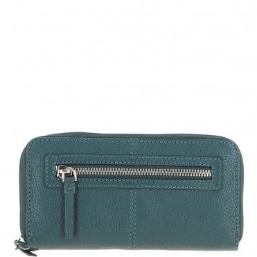 8 Card Zip Around RFID Protected Large Leather Purse Green: Z-70