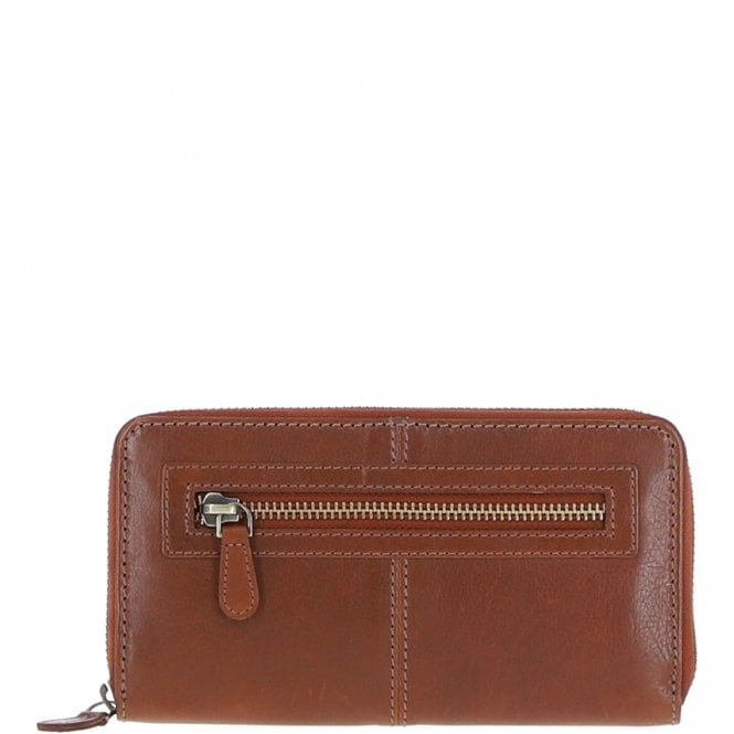 Ashwood 8 Card Zip Around RFID Protected Large Leather Purse Honey: T-90