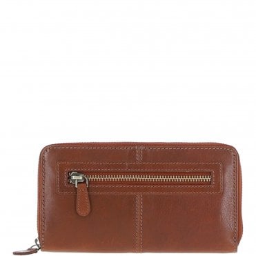8 Card Zip Around RFID Protected Large Leather Purse Honey: T-90