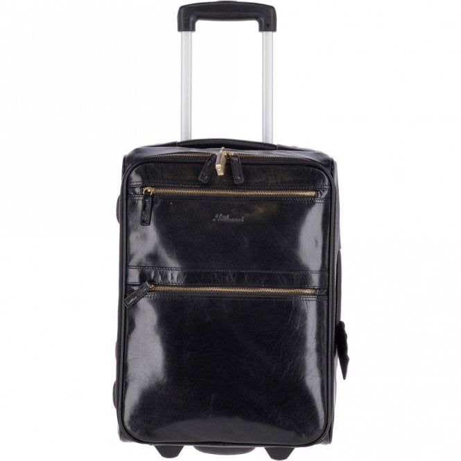 Ashwood Airline friendly cabin size trolley in vegetable tanned leather black : 79014