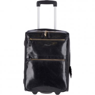 Airline friendly cabin size trolley in vegetable tanned leather black : 79014