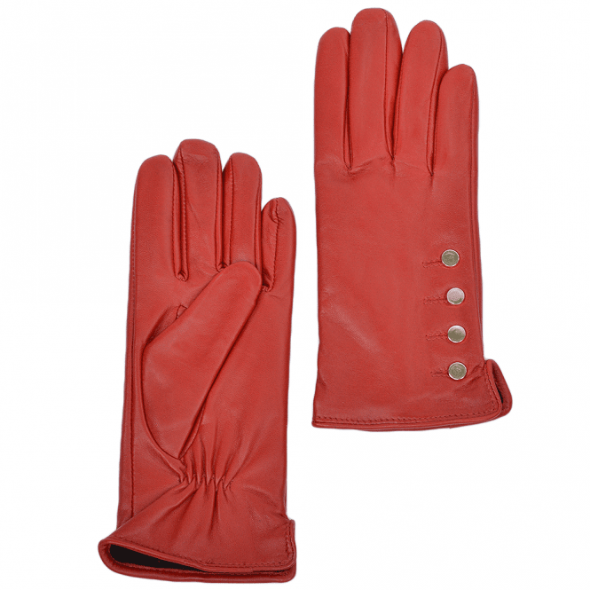 Ashwood Button Detail Leather Gloves Red : 109