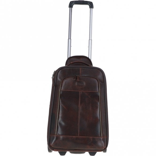 Ashwood Cabin size Columbian Leather Weekend Trolley Brown : 8148