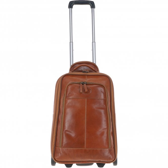 Ashwood Cabin size Columbian Leather Weekend Trolley Tan : 8148