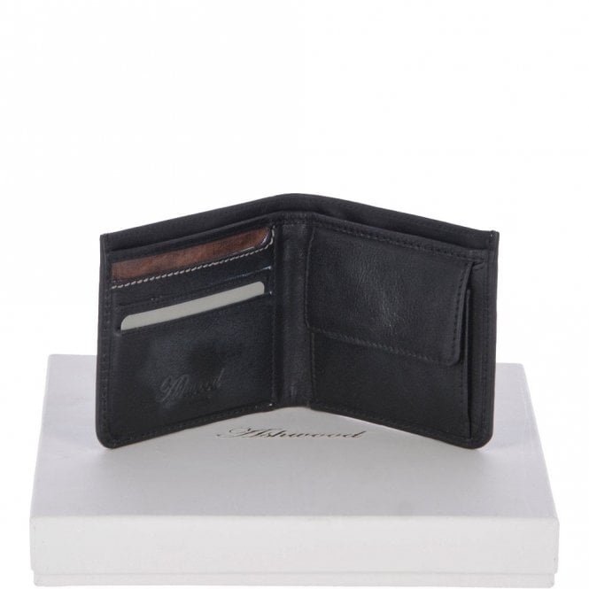 Ashwood Cow Waxy Leather Classic 3 Card Bill-Fold and Coin Wallet Black : 1552
