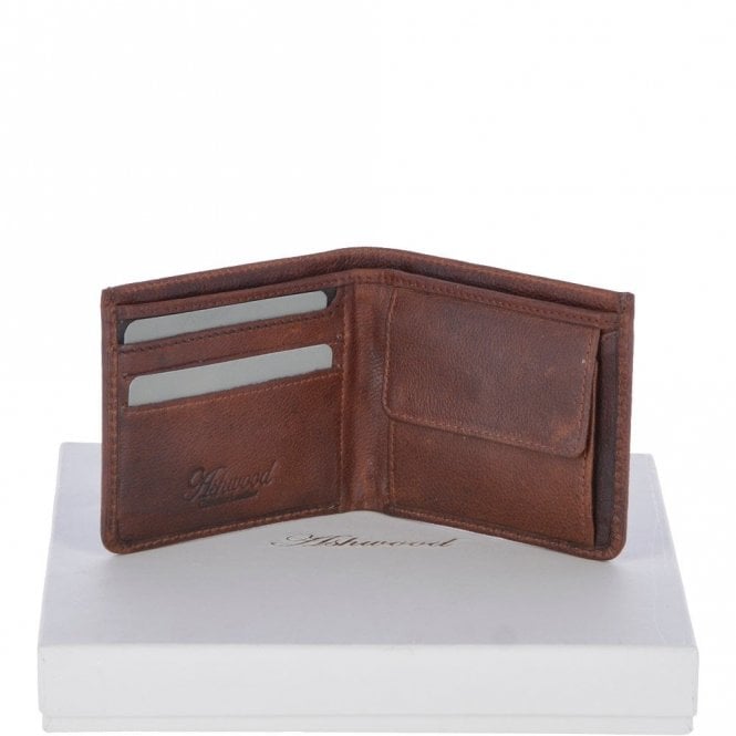 Ashwood Cow Waxy Leather Classic 3 Card Bill-Fold and Coin Wallet Tan : 1552