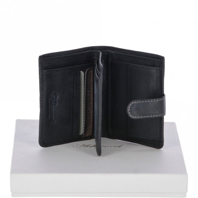 Ashwood Cow Waxy Leather Classic 6 Card,ID, Coins & Bill-Fold Tab Wallet Black : 1553