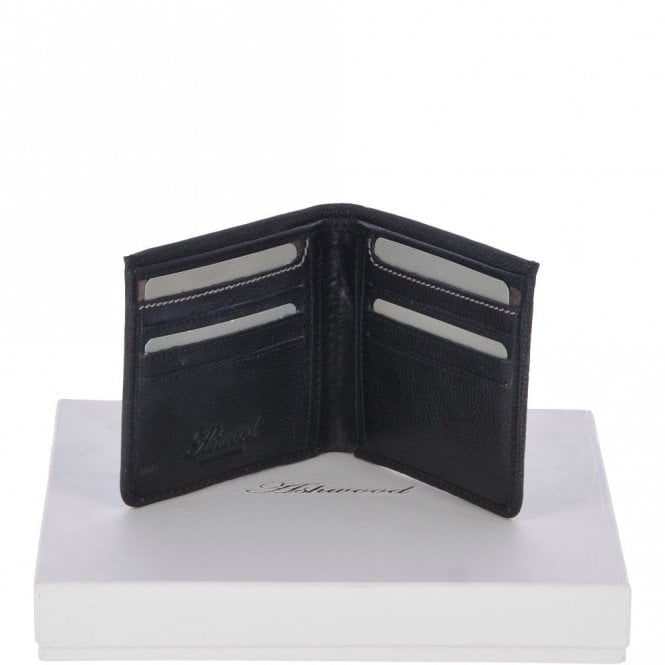 Ashwood Cow Waxy Leather Classic 8 Card Bill-Fold Wallet Black : 1551