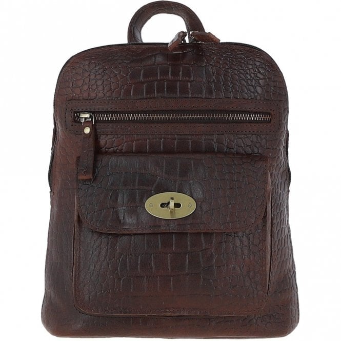 Ashwood Croc Print Leather Mini Backpack Brandy: L-75