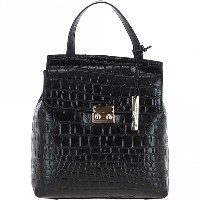 Ashwood Crocodile Print Leather Backpack Black: C-51