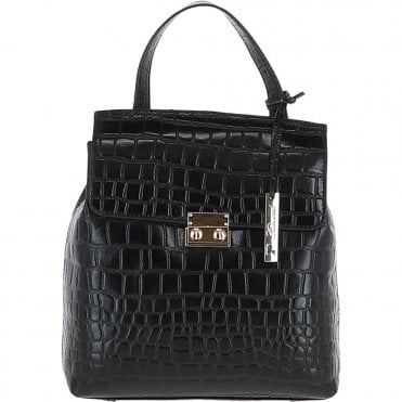 Ashwood Crocodile Print Leather Backpack Black: C-51
