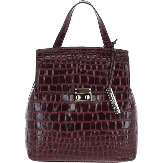 Ashwood Crocodile Print Leather Backpack Bordeaux: C-51