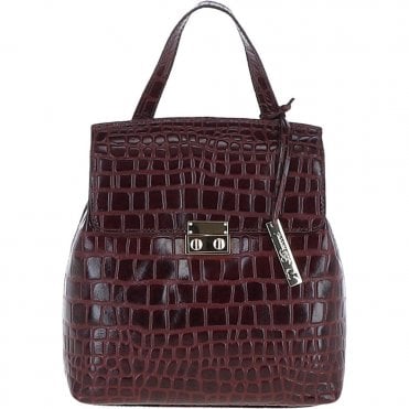 Ashwood Crocodile Print Leather Backpack Bordeaux: C-51