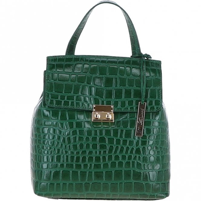 Ashwood Crocodile Print Leather Backpack Green: C-51
