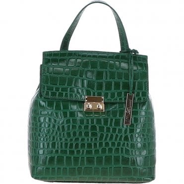 Ashwood Crocodile Print Leather Backpack Green: C-51