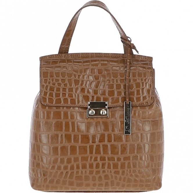 Ashwood Crocodile Print Leather Backpack Tan: C-51