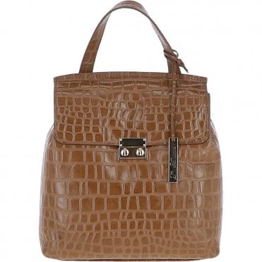 Ashwood Crocodile Print Leather Backpack Tan: C-51