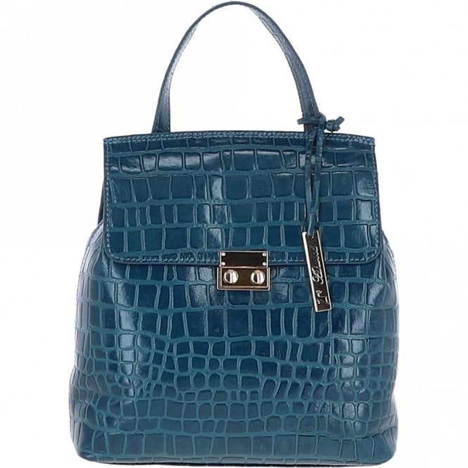 Ashwood Crocodile Print Leather Backpack Teal: C-51