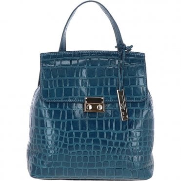 Ashwood Crocodile Print Leather Backpack Teal: C-51