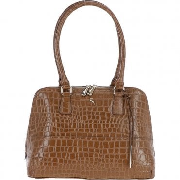 Ashwood Crocodile Print Zip Around Leather Tote Bag Tan: C-53