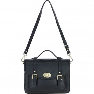 Elegance Satchel Leather Hangbag Black: M-89