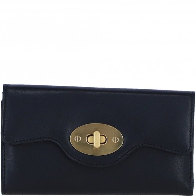 Ashwood Exquisite Genuine Leather Large Purse with Twist Lock in Black: L-31