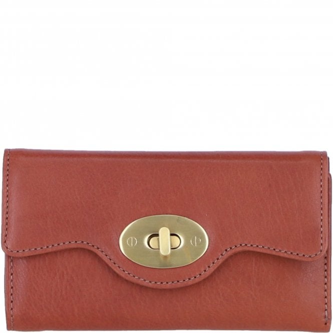 Ashwood Exquisite Genuine Leather Large Purse with Twist Lock in Tan: L-31