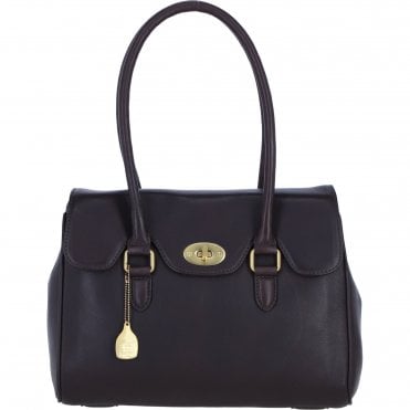 Exquisite Genuine Leather Large Shoulder Bag for Women in Brown: L-39