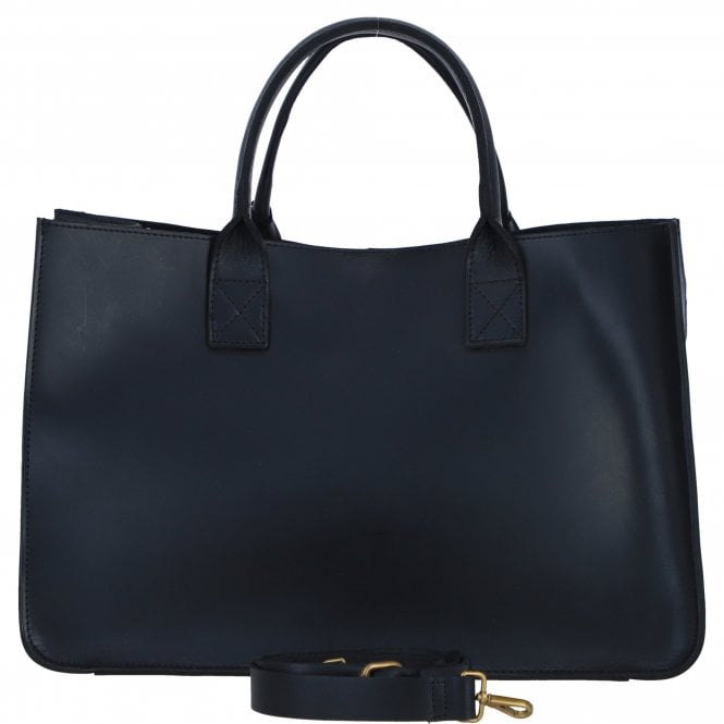 Ashwood Exquisite Genuine Leather Large Structured Tote Bag with Detachable Strap and Pouch in Black: S-03