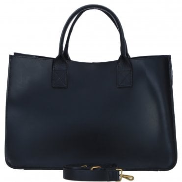 Exquisite Genuine Leather Large Structured Tote Bag with Detachable Strap and Pouch in Black: S-03