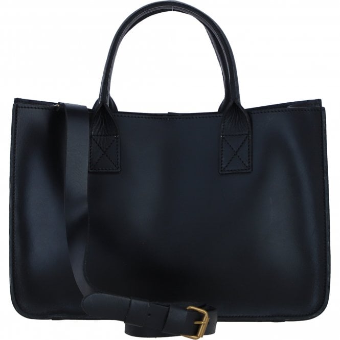 Ashwood Exquisite Genuine Leather Medium Structured Tote Bag with Detachable Strap and Pouch in Black: S-02