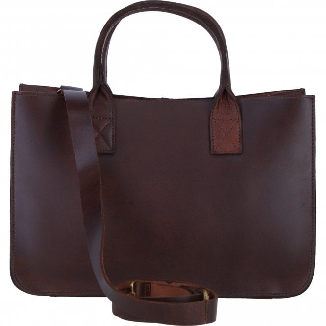 Ashwood Exquisite Genuine Leather Medium Structured Tote Bag with Detachable Strap and Pouch in Brandy: S-02
