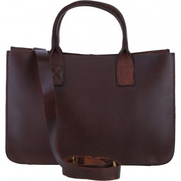 Exquisite Genuine Leather Medium Structured Tote Bag with Detachable Strap and Pouch in Brandy: S-02