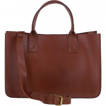 Exquisite Genuine Leather Medium Structured Tote Bag with Detachable Strap and Pouch in Tan: S-02