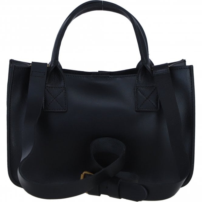 Ashwood Exquisite Genuine Leather Small Structured Tote Bag with Detachable Strap and Pouch in Black: S-01
