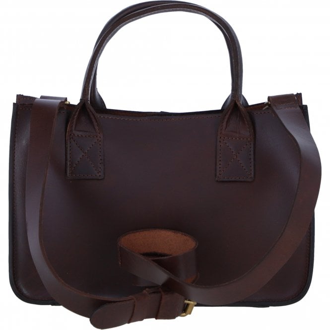 Ashwood Exquisite Genuine Leather Small Structured Tote Bag with Detachable Strap and Pouch in Brandy: S-01